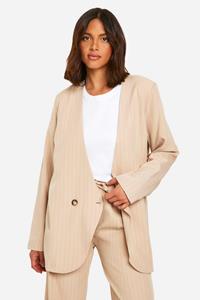 Boohoo Oversized Kraagloze Long Line Blazer Met Krijtstrepen, Stone