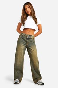 Boohoo Petite Basic High Waist Boyfriend Jeans, Dark Sand