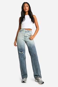 Boohoo Tall Boyfriend Jeans Met Gescheurde Knieën, Grey Blue