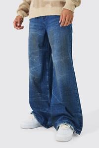 Boohoo Extreem Baggy Onbewerkte Gekreukelde Dirty Wash Jeans, Mid Blue