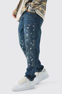 Boohoo Geborduurde Antique Carpenter Paisley Jeans Met Rechte Pijpen, Antique Blue