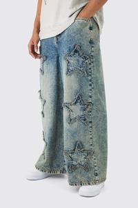 Boohoo Onbewerkte Versleten Wide Leg Jeans, Vintage Blue