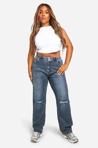 Boohoo Plus Basic High Waist Jeans Met Rechte Pijpen, Vintage Blue