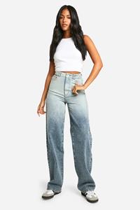 Boohoo Tall Basic High Waist Super Wide Leg Jeans, Grey Blue