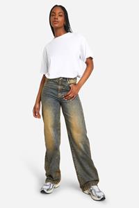 Boohoo Tall Basic High Waist Super Wide Leg Jeans, Dark Sand