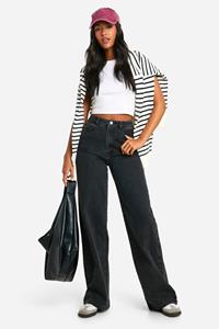 Boohoo Tall Basic High Waist Wide Leg Jeans, Washed Black