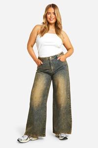 Boohoo Plus Basic High Waist Super Wide Leg Jeans, Dark Sand