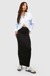 Boohoo Katoenen Jersey High Waist Maxi Slip Rok, Black