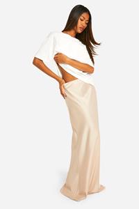 Boohoo Fluid Satijnen Bias Maxi Rok, Ecru