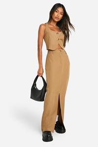 Boohoo Maxi Rok Met Split, Camel