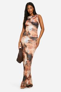 Boohoo Tall Maxi Rok Met Abstracte Print, Rust