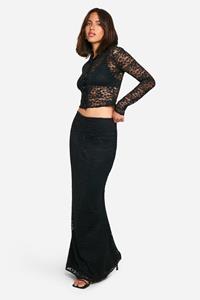 Boohoo Kanten Maxi Rok, Black