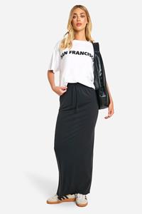 Boohoo Jersey Maxi Rok Met Geplooide Taille En Perzikhuid, True Black