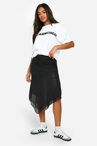 Boohoo Mesh Midi Rok Met Geplooide Tailleband En Zakdoekzoom, Black