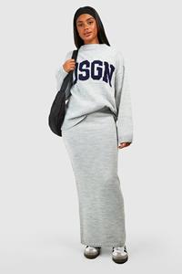 Boohoo Gebreide Dsgn Trui Met Crewneck En Maxi Rok Set, Grey