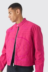 Boohoo Boxy Pu Moto Jas Met Reliëf In Roze, Pink