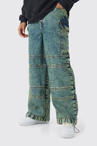 Boohoo Onbewerkte Vintage Wash Parachute Jeans Met Zak Detail, Vintage Blue