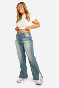 Boohoo Plus Basic Jeans Met Split En Rechte Pijpen, Ice Blue