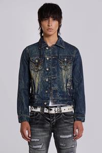 Jaded Man Creased Wash Stud Denim Jacket