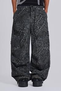 Jaded Man Charcoal Leopard Parachute Pants