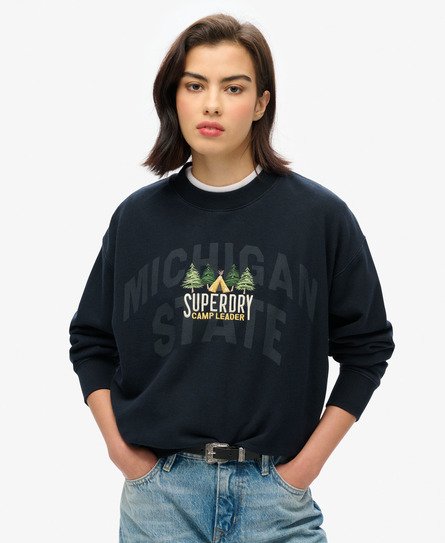 Superdry Vrouwen Travel Souvenir Sweatshirt met Ronde Hals en Losse Pasvorm Blauw