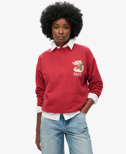 Superdry Vrouwen Suika Geborduurd Sweatshirt met Losse Pasvorm Rood