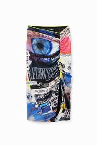 Desigual Aangerimpelde slim fit midirok met collage - BLACK