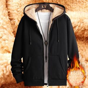 Four Four Winter Men's Jacket Warm Lamb Fleece Sweater Youth Plus Velvet Thick Coat Casual Hooded Jacket Cardigan