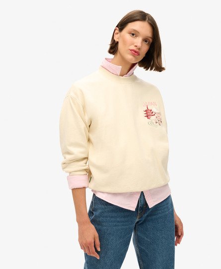 Superdry Vrouwen Suika Geborduurd Sweatshirt met Losse Pasvorm Crème