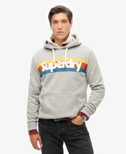 Superdry Mannen Retro Hoodie met Strepen en Logo Grijs