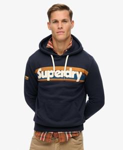 Superdry Mannen Retro Hoodie met Strepen en Logo Blauw