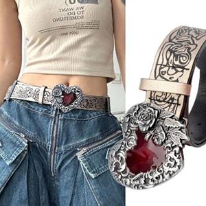 Huanghengjian for Dress Jeans Y2K Leather Belt Retro Femme Punk Waistband New PU Leather Belt