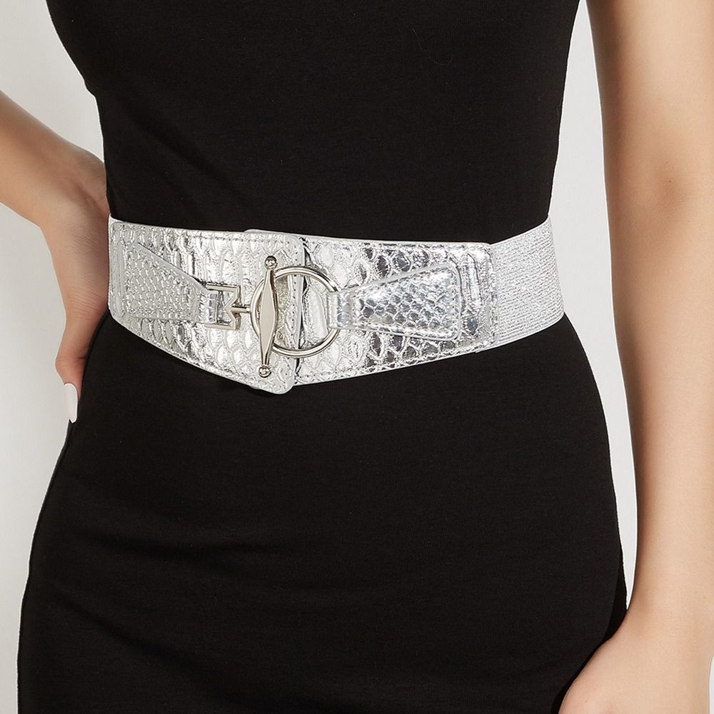 Minat Metal Buckle Women Waistband Elastic Dress Decoration Adjustable Wide Side Belt  Dress Decoration