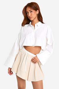 Boohoo Geplooid Mini Rokje Met Contrasterende Tailleband, Stone