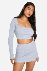 Boohoo Geribbeld Versleten Mini Rokje, Grey