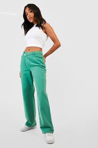 Boohoo Petite Jeans Met Asymmetrische Taille En Rechte Pijpen, Green