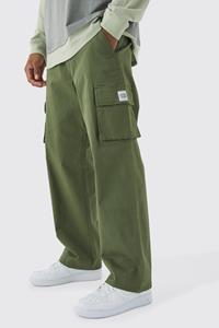 Boohoo Baggy Cargo Broek Met Tailleband En Geweven Label, Khaki