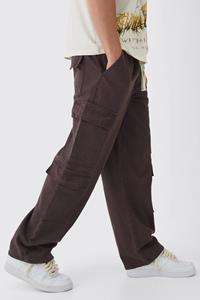 Boohoo Elastische Baggy Cargo Broek, Chocolate