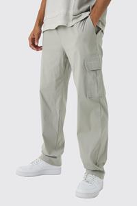 Boohoo Bengaline Cargo Broek Met Rechte Pijpen En Elastische Taille, Light Grey