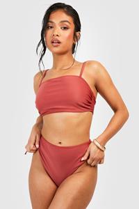 Boohoo Petite Geplooid Bikini Broekje, Terracotta