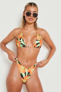 Boohoo Tropisch Neon Bikini Broekje Met O-Ringen, Neon-Green