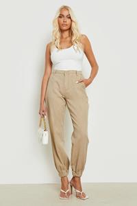 Boohoo Baggy High Waist Cargo Broek, Stone