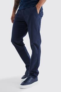 Boohoo Slim Fit Chino Broek Met Tailleband, Navy