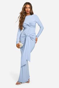 Boohoo Geplooide Gedraaide Maxi Jurk, Blue