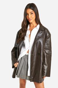 Boohoo Oversized Nepleren Vintage Look Blazer, Chocolate