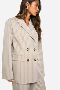 Boohoo Oversized Getailleerde Monochrome Blazer Met Krijtstrepen En Dubbele Knopen, Stone