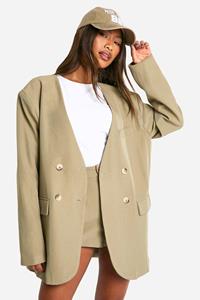 Boohoo Baggy Kraagloze Mergel Blazer, Khaki