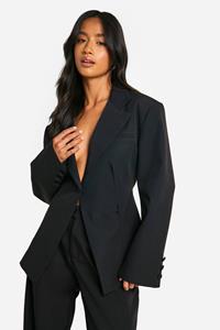 Boohoo Petite Getailleerde Corrigerende Blazer Met Geplooide Taille, Black