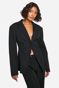 Boohoo Tall Getailleerde Corrigerende Blazer Met Geplooide Taille, Black