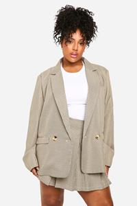 Boohoo Plus Monochrome Geruite Oversized Blazer Met Dubbele Knopen, Brown